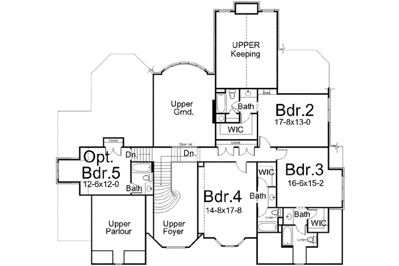 House Blueprint - Floor Plan - Upper Floor for European House Plan #119-203 - 4 bed, 4 bath