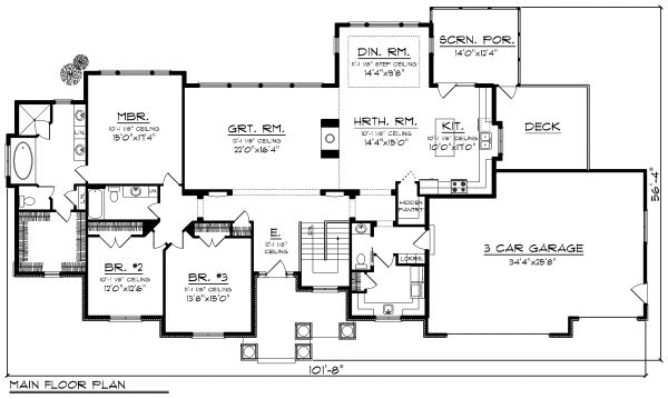 Architectural House Design - Ranch Floor Plan - Main Floor Plan #70-1176