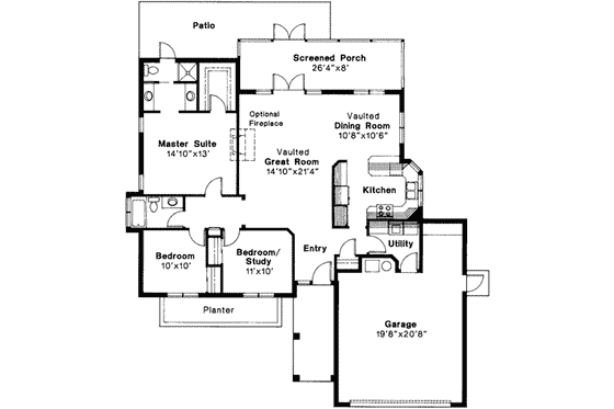 Floor Plan - Main Floor for Mediterranean House Plan #124-220 - 3 bed, 2 bath