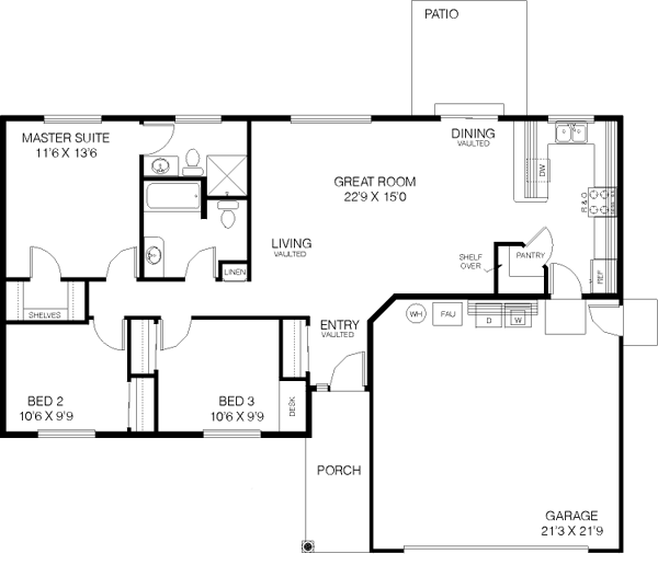 Home Plan - Ranch Floor Plan - Main Floor Plan #60-446