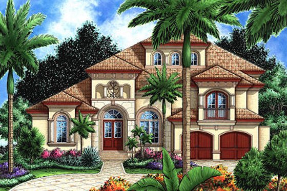 Exterior - Front Elevation for Mediterranean House Plan #27-355 - 5 bed, 4.5 bath