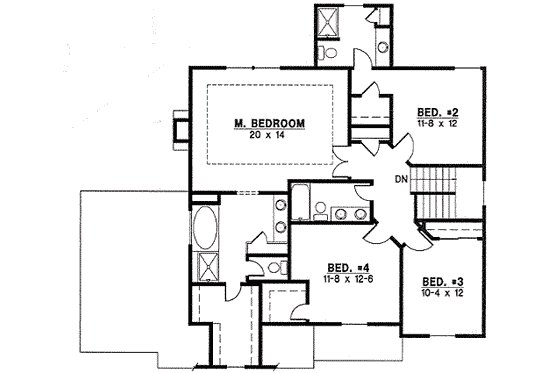 Floor Plan - Upper Floor for Traditional House Plan #67-813 - 4 bed, 3 bath