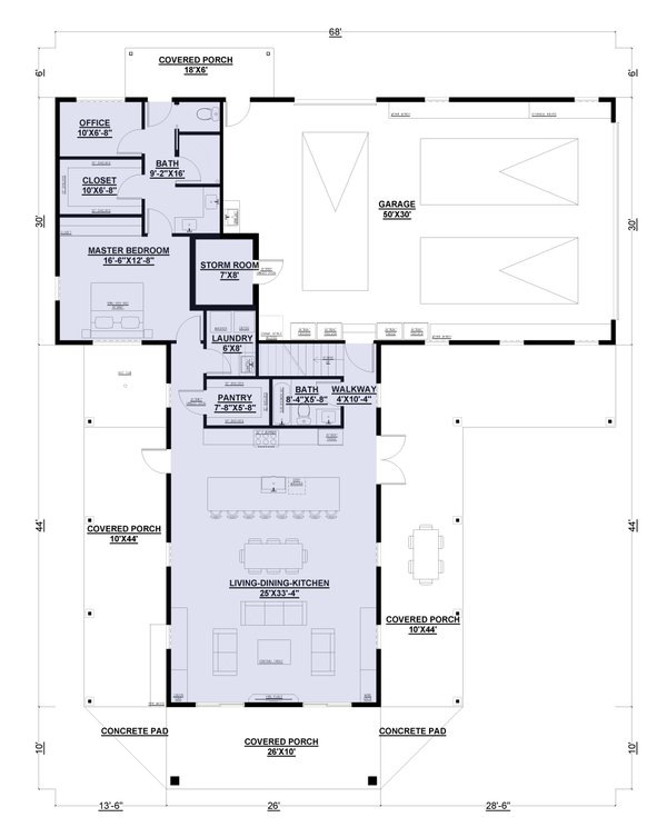 Barndominium Floor Plan - Main Floor Plan #1107-29