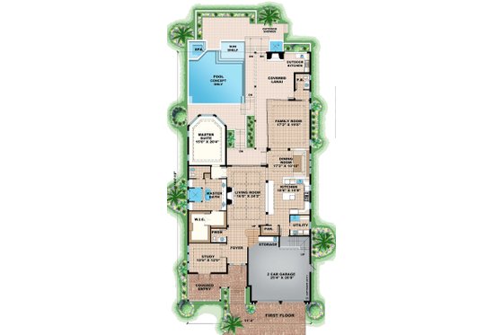 Floor Plan - Main Floor for Beach House Plan #27-474 - 4 bed, 5.5 bath