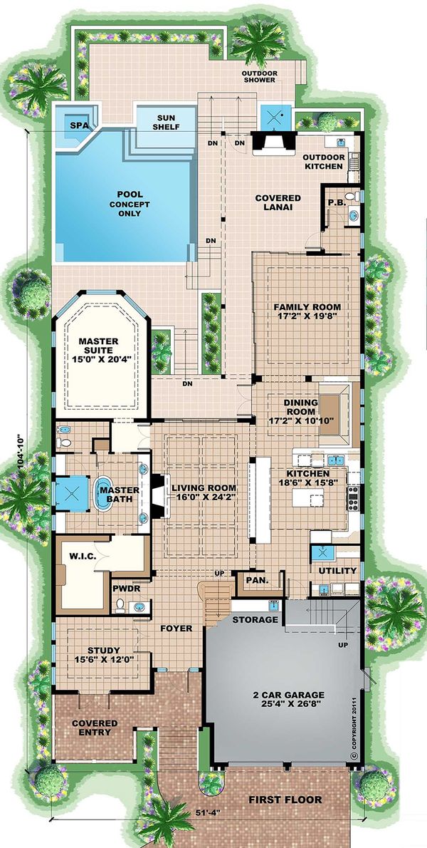 Beach Style House Plan - 4 Beds 5.5 Baths 5796 Sq/Ft Plan #27-474 ...