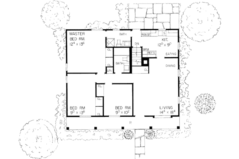 House Blueprint - Floor Plan - Main Floor for Ranch House Plan #72-101 - 3 bed, 2 bath