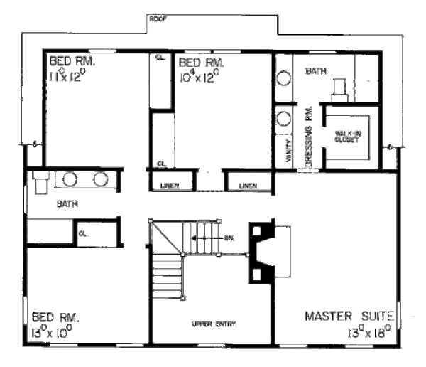 Colonial Floor Plan - Upper Floor Plan #72-333