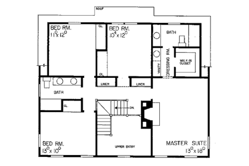 Home Plan - Floor Plan - Upper Floor for Colonial House Plan #72-333 - 4 bed, 2.5 bath