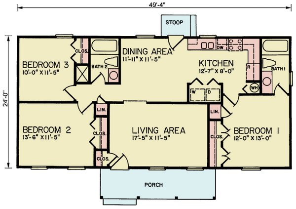 Architectural House Design - Ranch Floor Plan - Main Floor Plan #54-651