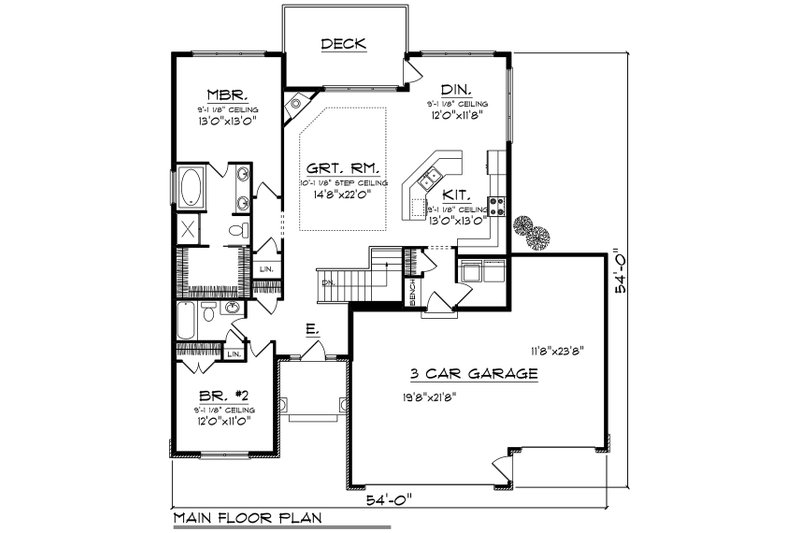 Home Plan - Floor Plan - Main Floor for Craftsman House Plan #70-1537 - 4 bed, 3 bath