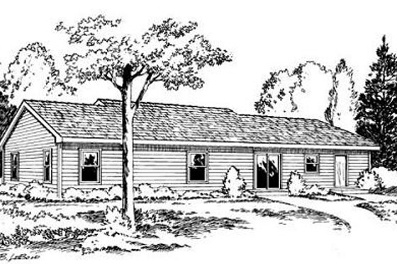 Exterior - Rear Elevation for Ranch House Plan #312-357 - 4 bed, 2 bath