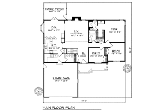 Floor Plan - Main Floor for Traditional House Plan #70-182 - 3 bed, 2.5 bath