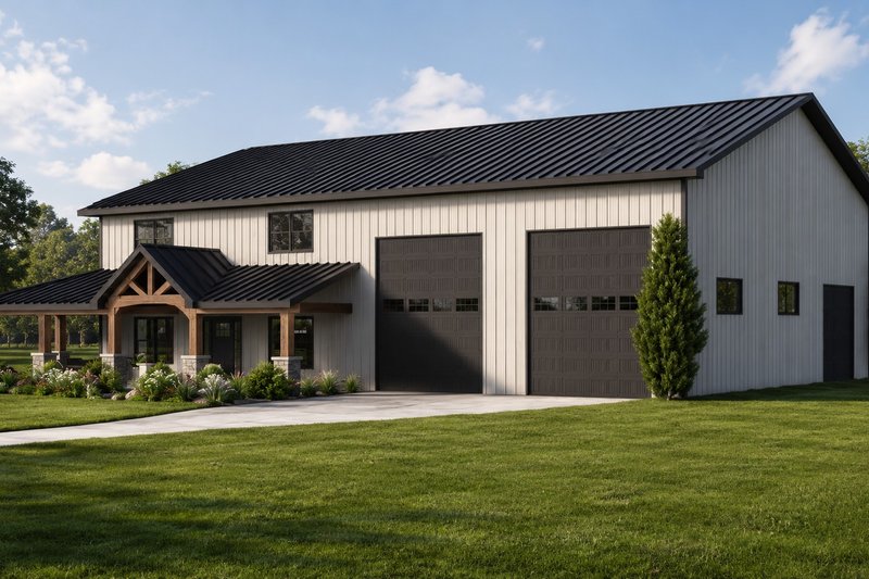 House Blueprint - Exterior - Front Elevation 3 for Barndominium House Plan #1064-492 - 4 bed, 3.5 bath