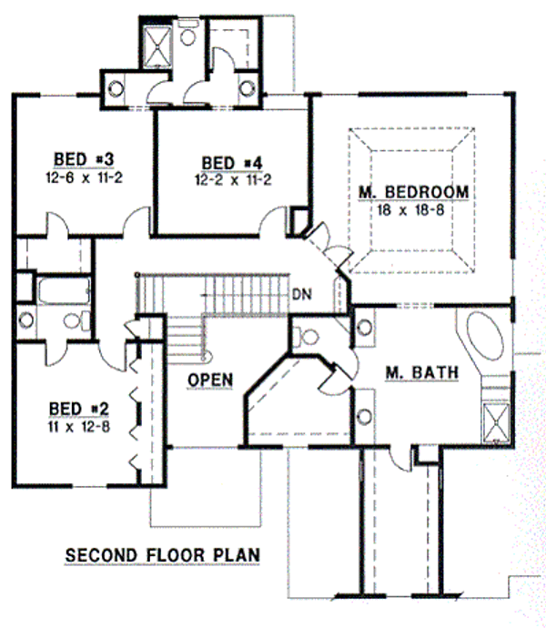 Floor Plan - Upper Floor for Traditional House Plan #67-167 - 4 bed, 4 bath