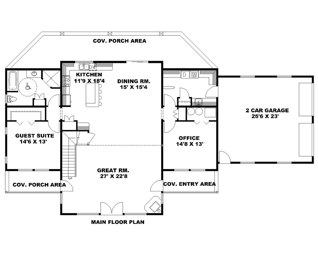 Floor Plan - Main Floor for Cabin House Plan #117-1092 - 3 bed, 3 bath