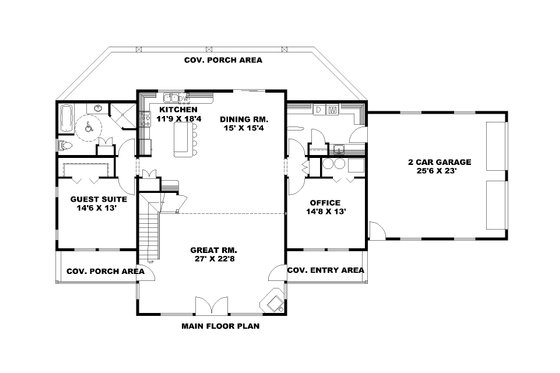 Floor Plan - Main Floor for Cabin House Plan #117-1092 - 3 bed, 3 bath