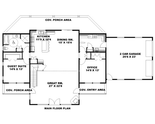 Floor Plan - Main Floor for Cabin House Plan #117-1092 - 3 bed, 3 bath