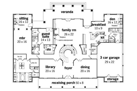 Floor Plan - Main Floor for Southern House Plan #45-179 - 4 bed, 6 bath
