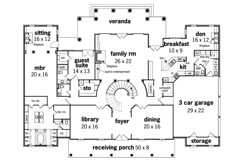 Home Plan - Floor Plan - Main Floor for Southern House Plan #45-179 - 4 bed, 6 bath