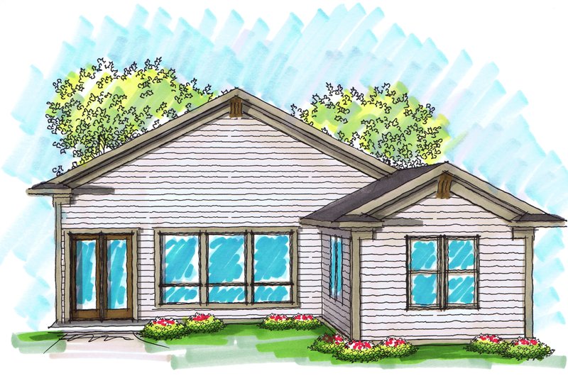 House Plan Design - Exterior - Rear Elevation for Ranch House Plan #70-1025 - 2 bed, 2 bath