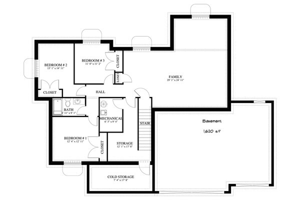 Ranch Floor Plan - Lower Floor Plan #1060-11