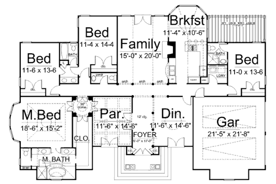 Floor Plan - Main Floor for European House Plan #119-322 - 4 bed, 3 bath
