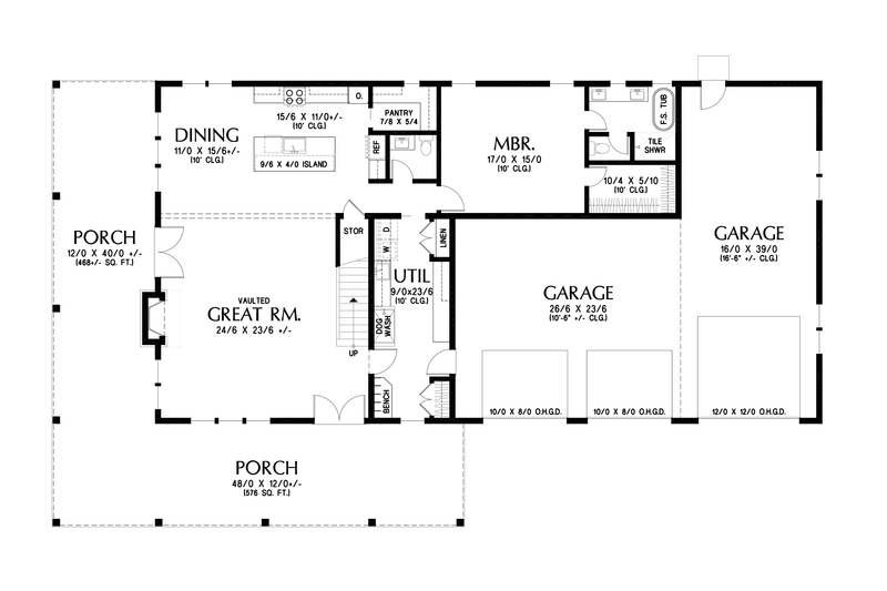 House Blueprint - Floor Plan - Main Floor for Barndominium House Plan #48-1204 - 4 bed, 3.5 bath