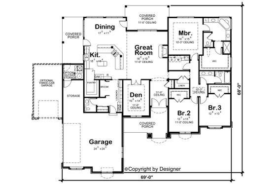 Floor Plan - Main Floor for European House Plan #20-2128 - 3 bed, 2.5 bath
