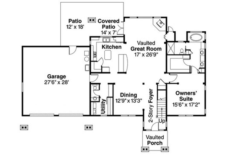 House Blueprint - Floor Plan - Main Floor for Craftsman House Plan #124-823 - 3 bed, 2.5 bath