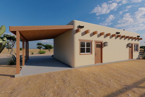 Exterior - Rear Elevation for Adobe / Southwestern House Plan #126-286, 1 bath