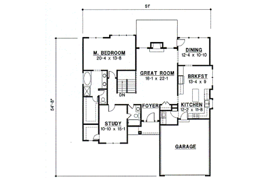 Floor Plan - Main Floor for Traditional House Plan #67-316 - 4 bed, 3 bath