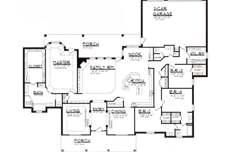 Architectural House Design - Floor Plan - Main Floor for Country House Plan #62-122 - 4 bed, 3 bath
