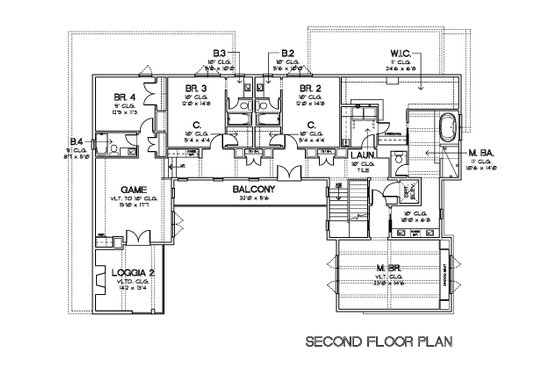Floor Plan - Upper Floor for European House Plan #449-22 - 5 bed, 5 bath