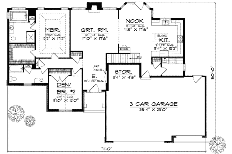 Dream House Plan - Floor Plan - Main Floor for Bungalow House Plan #70-582 - 2 bed, 2 bath