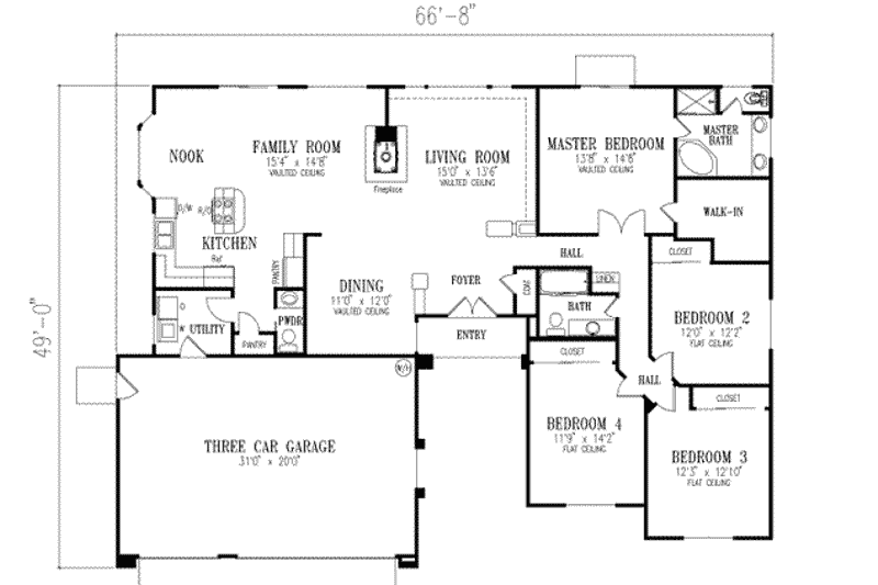 Dream House Plan - Floor Plan - Main Floor for Ranch House Plan #1-478 - 4 bed, 2.5 bath