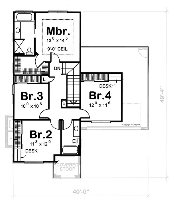 Colonial Floor Plan - Upper Floor Plan #20-1226