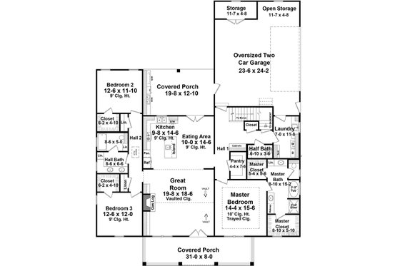 Floor Plan - Main Floor for Country House Plan #21-444 - 3 bed, 2.5 bath