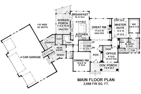 Floor Plan - Main Floor for Craftsman House Plan #51-558 - 4 bed, 3.5 bath