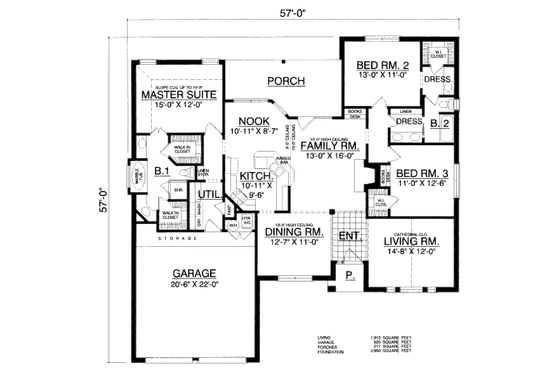 Floor Plan - Main Floor for European House Plan #40-418 - 3 bed, 2 bath
