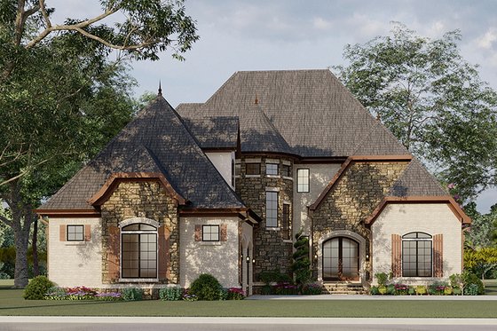 Exterior - Front Elevation 3 for European House Plan #923-1 - 4 bed, 3.5 bath