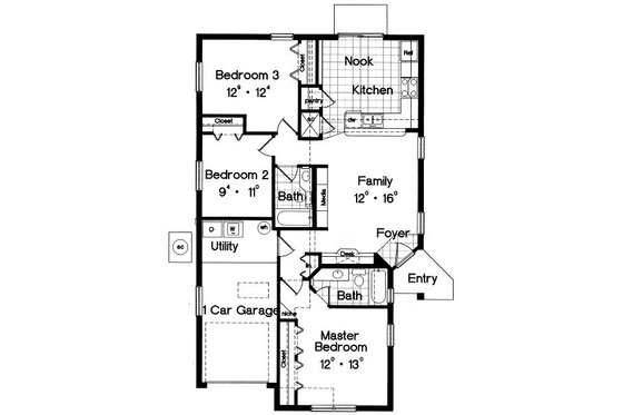 Floor Plan - Main Floor for Mediterranean House Plan #417-106 - 3 bed, 2 bath