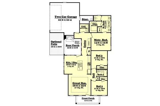 Floor Plan - Main Floor for Cottage House Plan #430-106 - 3 bed, 2 bath