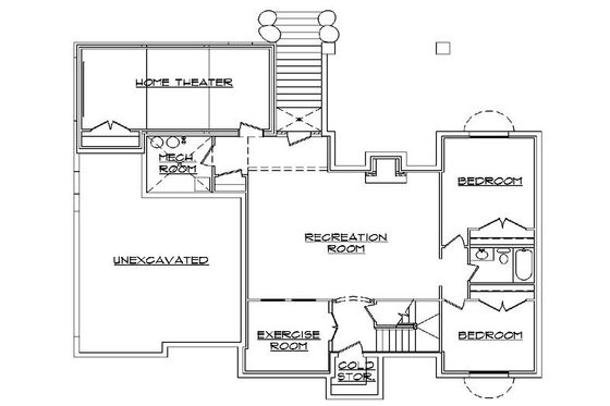 Floor Plan - Lower Floor for European House Plan #5-372 - 5 bed, 3.5 bath