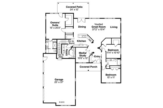 Floor Plan - Main Floor for Ranch House Plan #124-900 - 3 bed, 3 bath