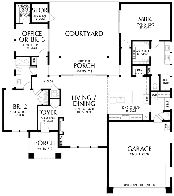 Architectural House Design - Floor Plan - Main Floor for Farmhouse House Plan #48-1227 - 3 bed, 2 bath