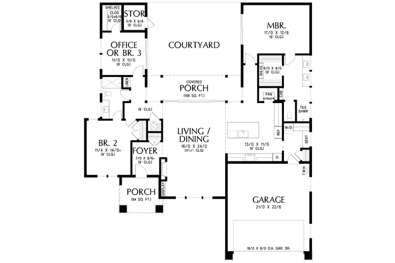Architectural House Design - Floor Plan - Main Floor for Farmhouse House Plan #48-1227 - 3 bed, 2 bath