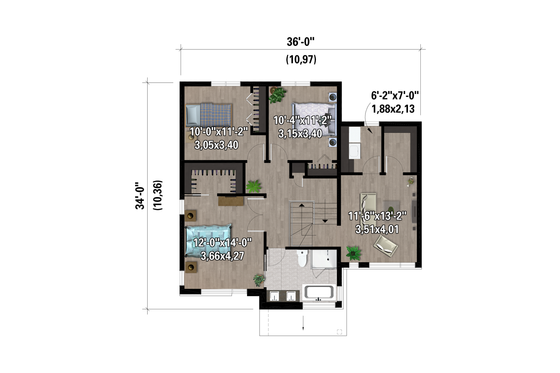 Floor Plan - Upper Floor for Contemporary House Plan #25-4976 - 33 bed, 1 bath