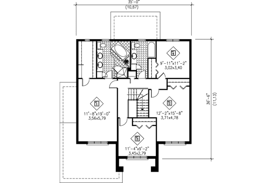 Floor Plan - Upper Floor for European House Plan #25-2200 - 4 bed, 2.5 bath