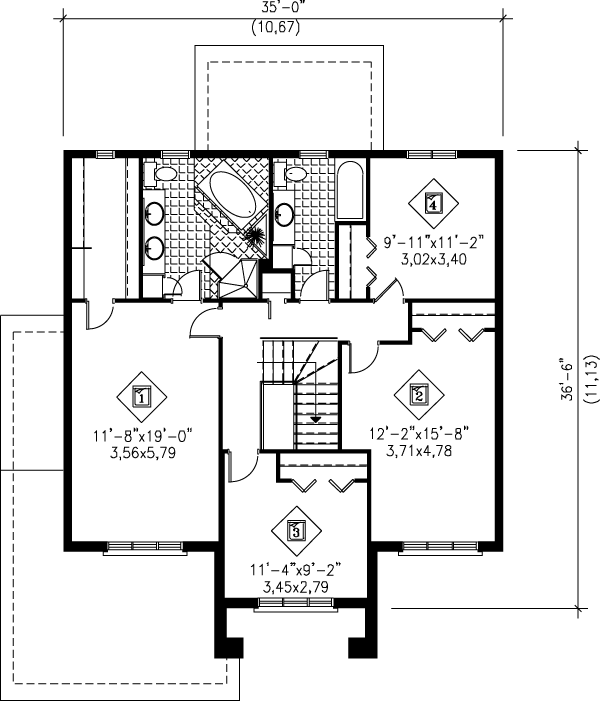 European Floor Plan - Upper Floor Plan #25-2200