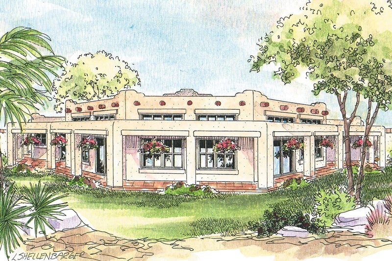House Blueprint - Adobe / Southwestern Exterior - Rear Elevation Plan #124-647